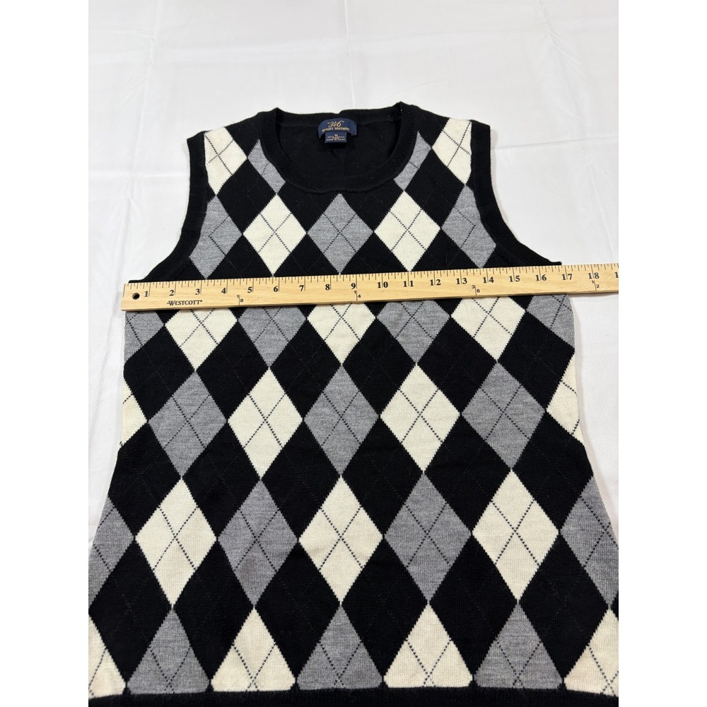 Brooks Brothers 346 M Black Argyle 100% Merino Wool Sleeveless Sweater Vest - Picture 4 of 7